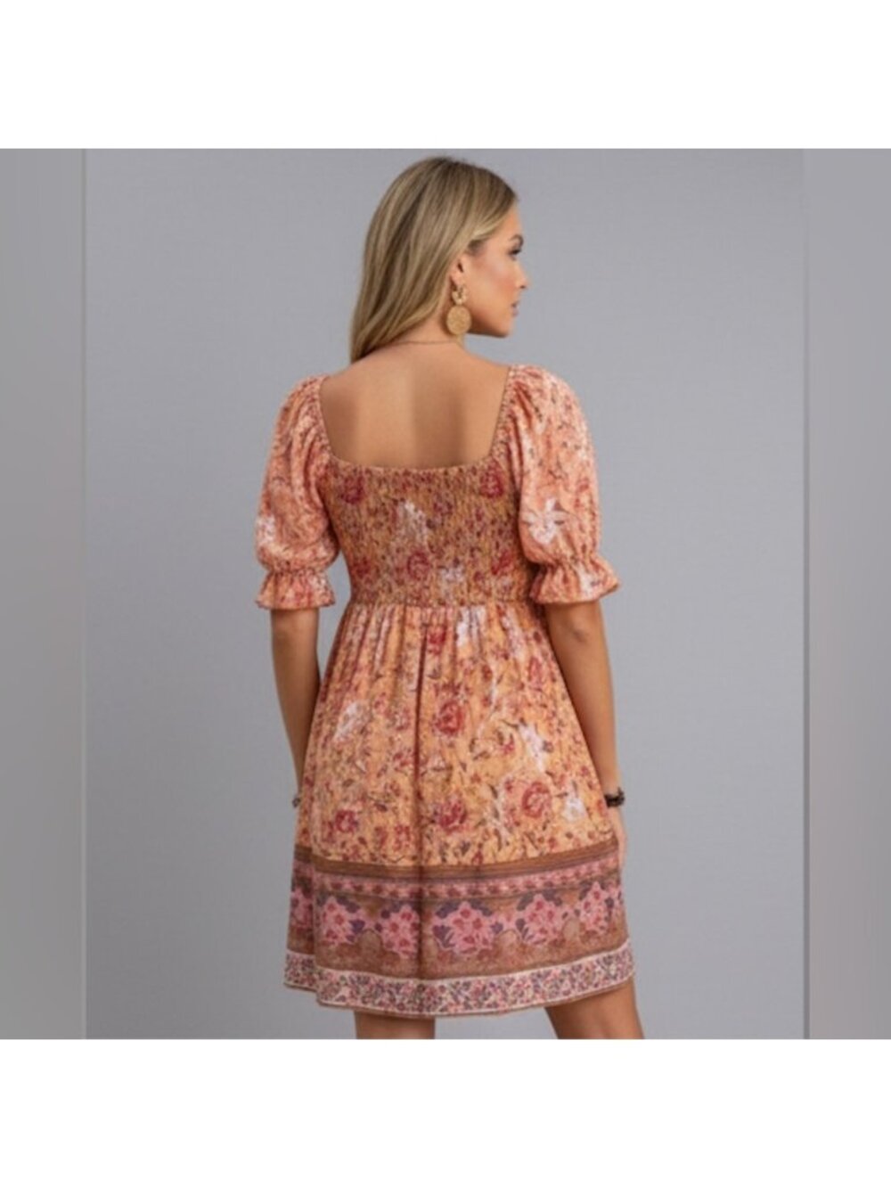 Boho Floral Print Ruffle Sleeve Dress - Picture 4 of 9